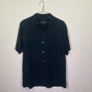TOMMY BAHAMA Black 100% Silk Textured Hawaiian Short Sleeve Casual Button Up L